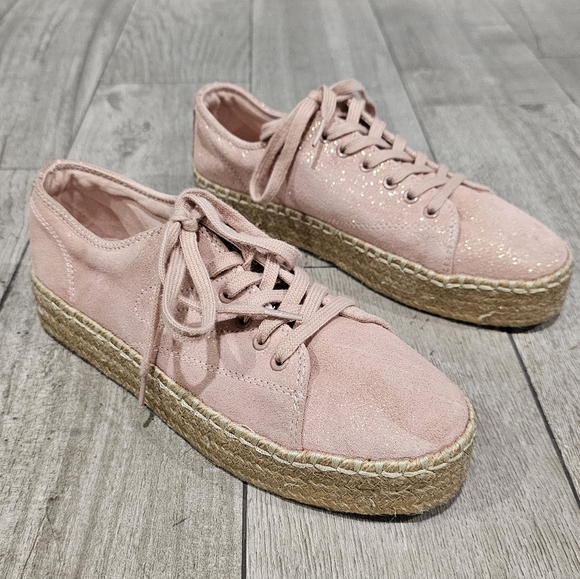 TRETORN Eve2 Pink Suede Glitter Platform Espadrille Lace Up Sneakers 8M - Picture 1 of 10